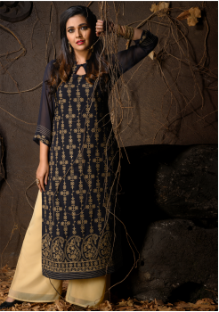 Blue Color Designer Georgette Kurti